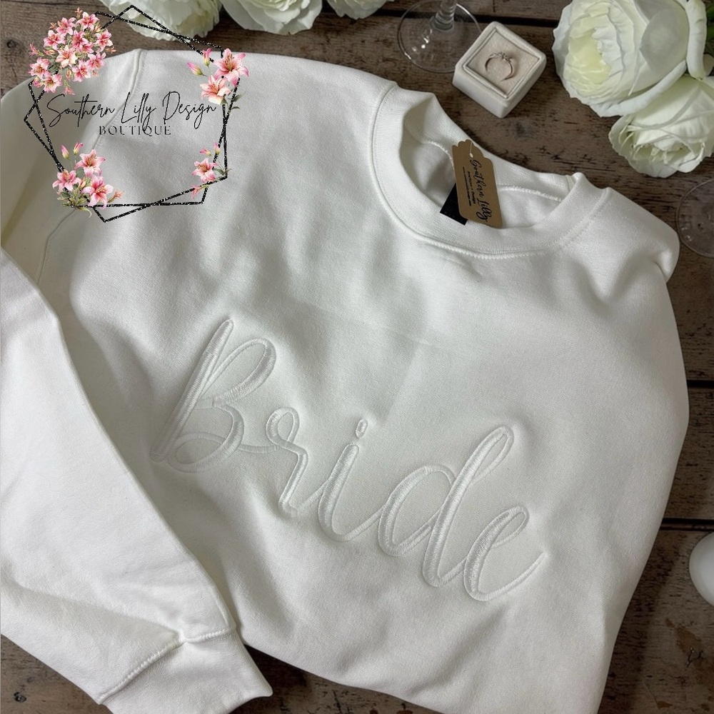 Gildan White Embroidered Bride Sweatshirt